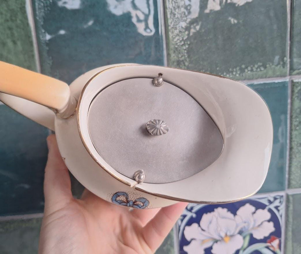Vintage Crown Devon Jug with Strainer, Classical Lyre Design, 1930s40s Cream Pitcher, Made in England