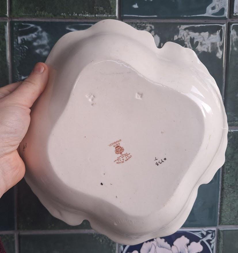 Vintage Crown Devon Serving Bowl / Dish, Lyre Pattern, 1930s40s, Floral Scalloped Plate, Fieldings England