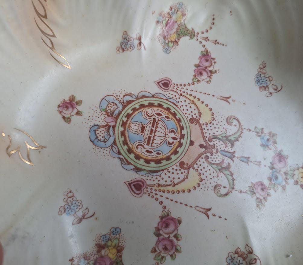 Vintage Crown Devon Serving Bowl / Dish, Lyre Pattern, 1930s40s, Floral Scalloped Plate, Fieldings England