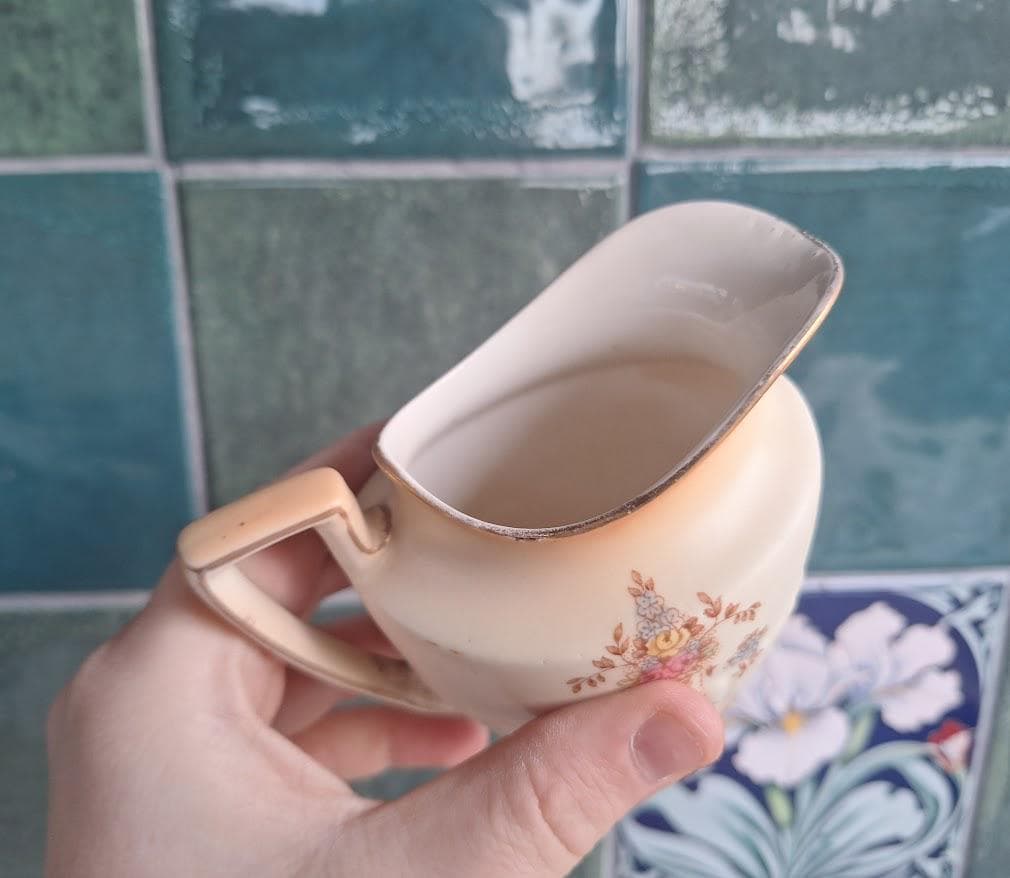 Vintage Crown Devon Cream Jug, Lyre Pattern, 1930s40s, Floral Milk Jug, Fieldings England