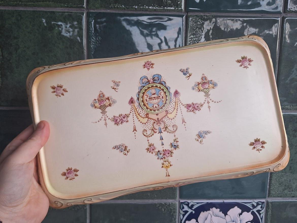 Vintage Crown Devon Serving Tray / Sandwich Plate, Lyre Pattern, 1930s40s, Floral Rectangular Dish, Fieldings England