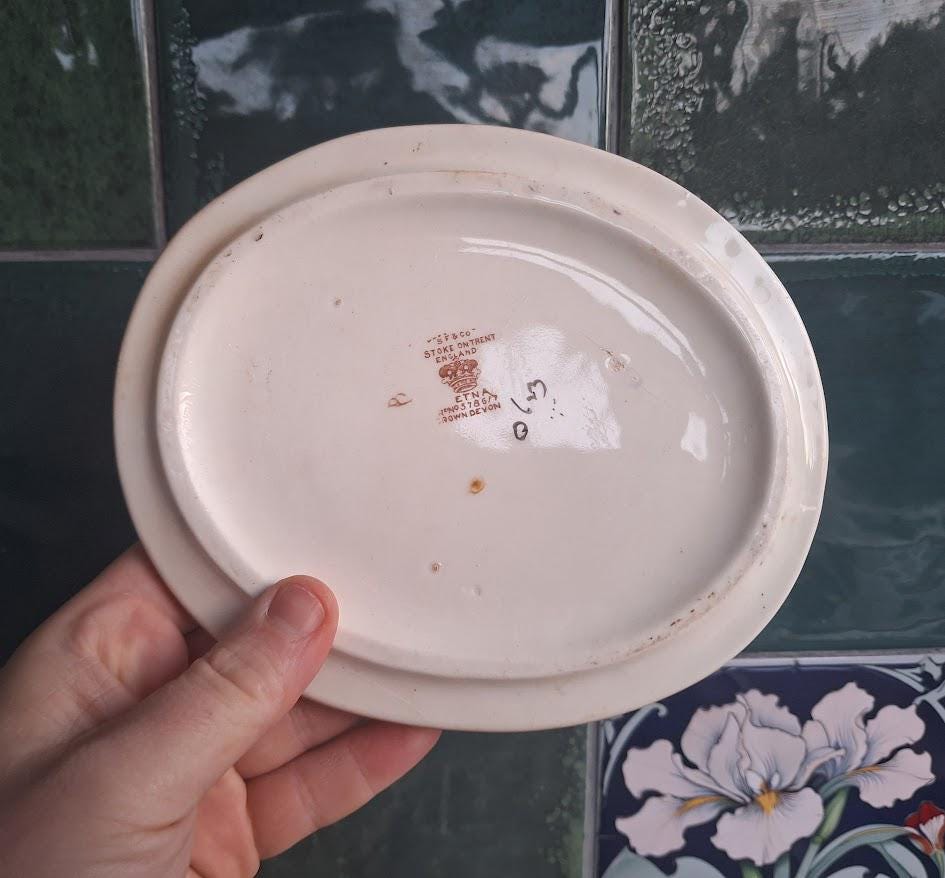 Vintage Crown Devon Trinket Dish / Pin Dish / Butter Pat, Floral Lyre Design, Fieldings England 1930s