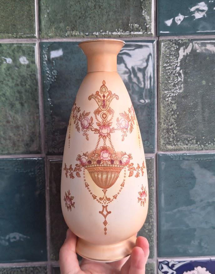 Vintage Pair Crown Devon Fieldings Vases Floral Lyre Pattern Art Deco Ceramic Mantel Vases Stoke on Trent England 1930s Cottage Decor