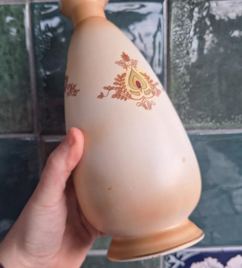 Vintage Pair Crown Devon Fieldings Vases Floral Lyre Pattern Art Deco Ceramic Mantel Vases Stoke on Trent England 1930s Cottage Decor