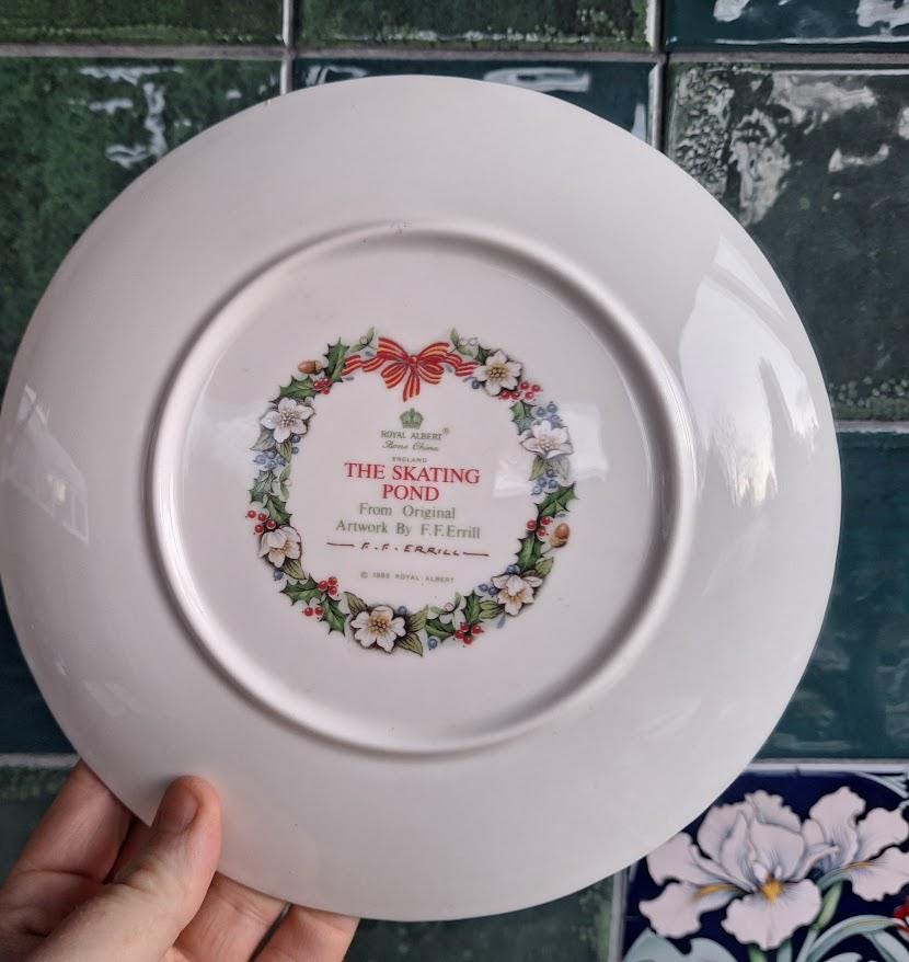 Vintage Royal Albert “The Skating Pond Collector Plate Bone China England F.F. Errill Winter Scene Boxed Christmas Plate