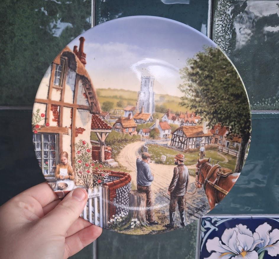Royal Doulton Rose Cottage 1991 Collector Plate Mick Bensley Village Scene Decorative Wall Plate Vintage England