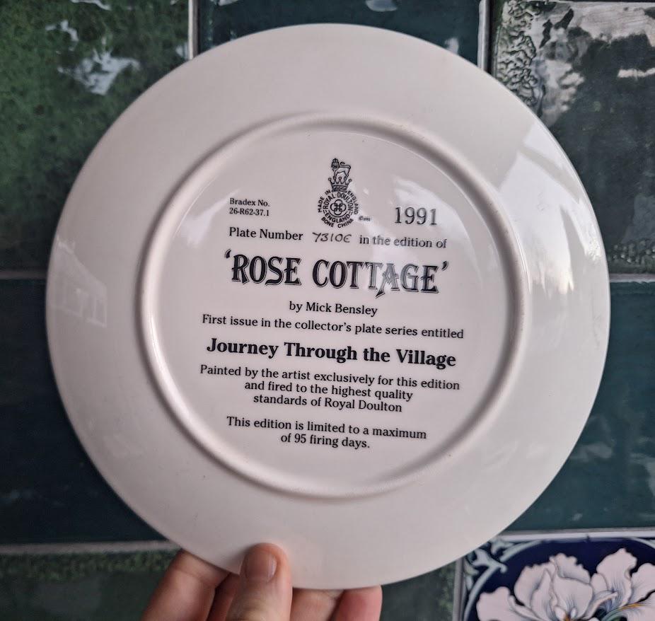 Royal Doulton Rose Cottage 1991 Collector Plate Mick Bensley Village Scene Decorative Wall Plate Vintage England