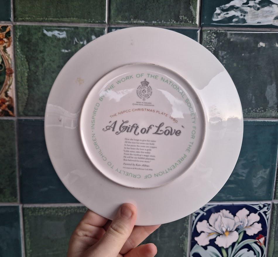 NSPCC A Gift of Love 1990 Christmas Plate Kate Aldous Vintage Collector Decorative Wall Plate England