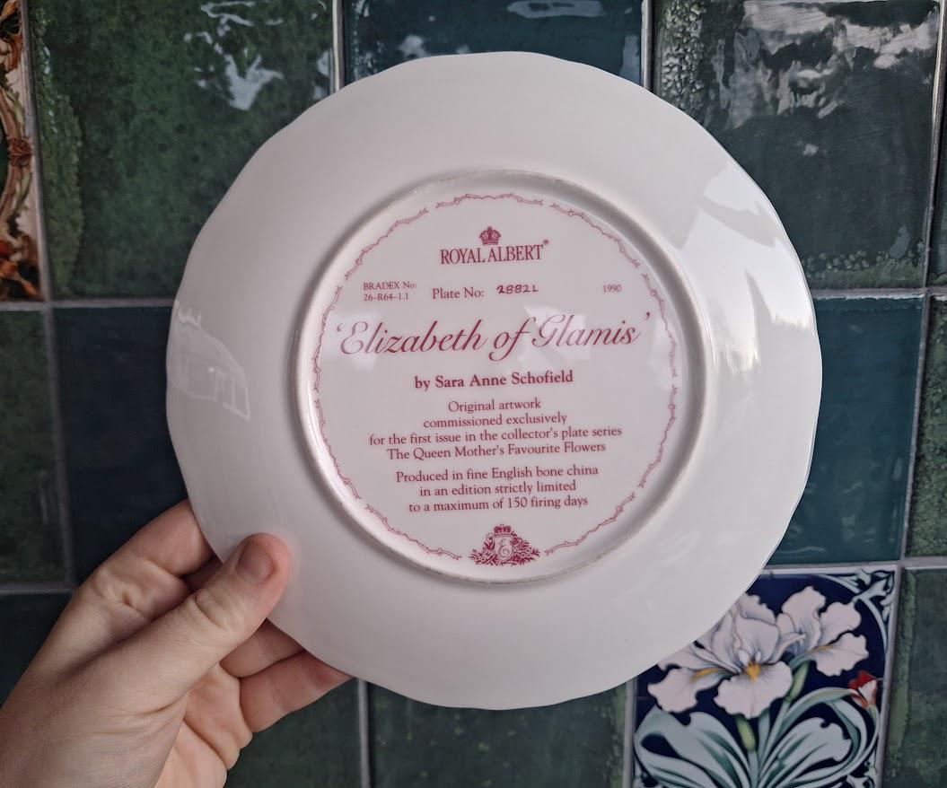 Royal Albert Elizabeth of Glamis 1990 Plate Sara Schofield Queen Mother Flowers Collector Plate Bone China