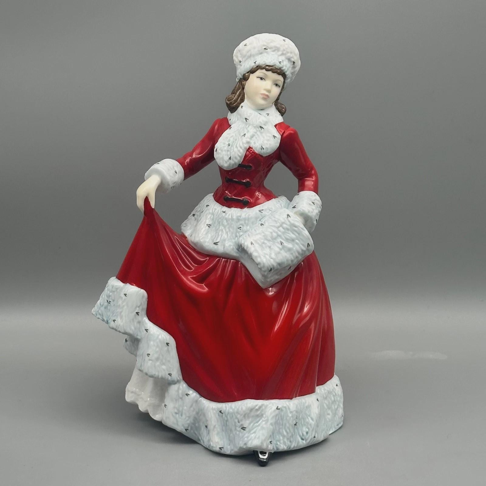 Royal Doulton Pretty Ladies Winter Figurine HN5314, Red & White Fur Trim Dress, Bone China Lady Figure