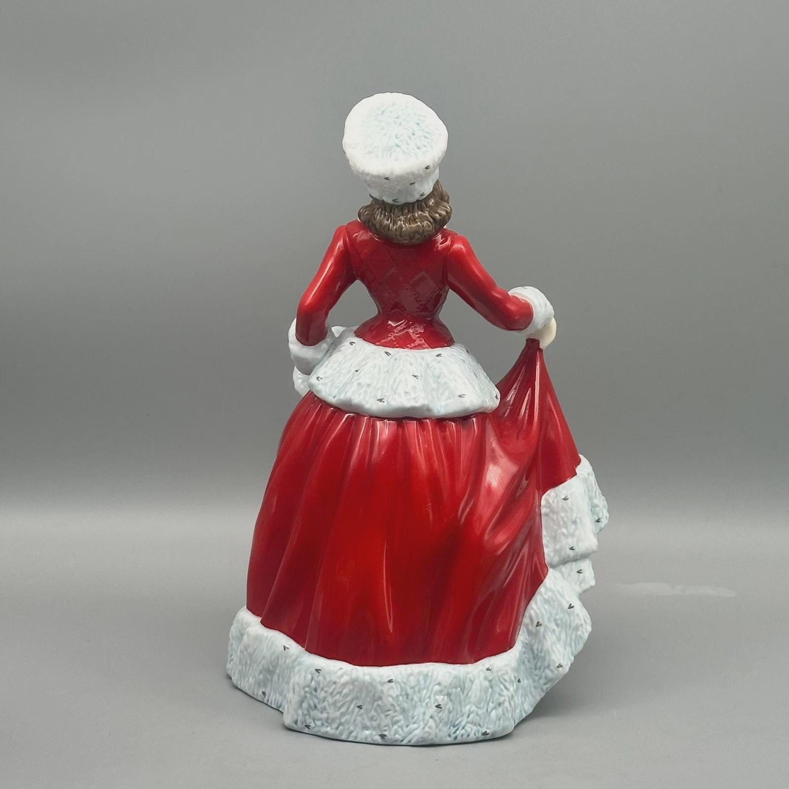 Royal Doulton Pretty Ladies Winter Figurine HN5314, Red & White Fur Trim Dress, Bone China Lady Figure