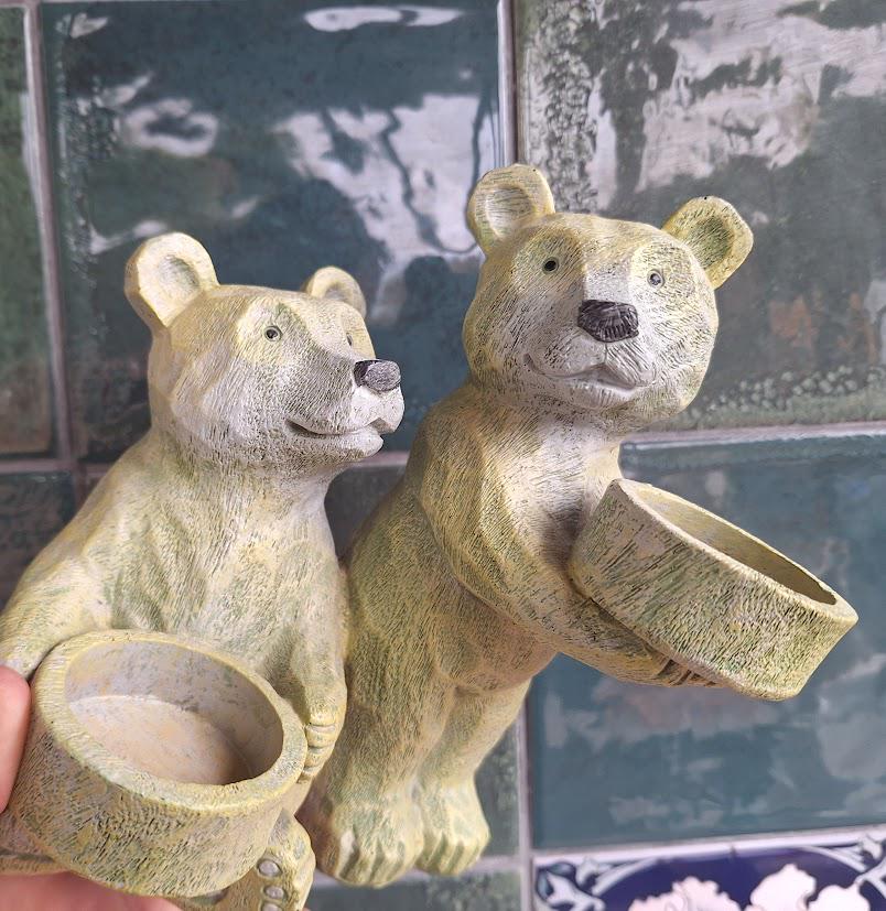 Next Bear Tealight Holder Woodland Resin Bears Ornament Rustic Wood Effect Candle Holder Cabin Decor