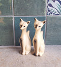 Vintage Siamese Cat Figurines Pair, Mid Century Ceramic Cats, Retro Kitsch Cat Ornaments, Gloss Glazed Animal Figures