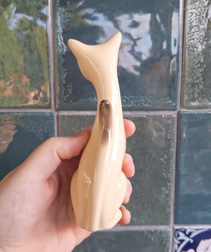 Vintage Siamese Cat Figurines Pair, Mid Century Ceramic Cats, Retro Kitsch Cat Ornaments, Gloss Glazed Animal Figures