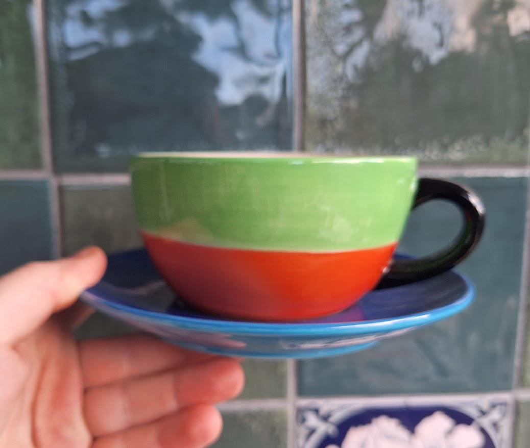 Whittard of Chelsea Tea for One Set, Colourful Striped Teapot Cup Saucer, Stacking Teaset, Modern Ceramic Teaware