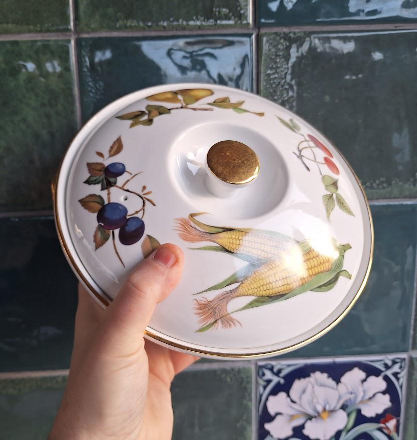 Vintage Royal Worcester Evesham Lidded Serving Dish, Fine Bone China Tureen, Fruit & Wheat Pattern, English Oven to Tableware