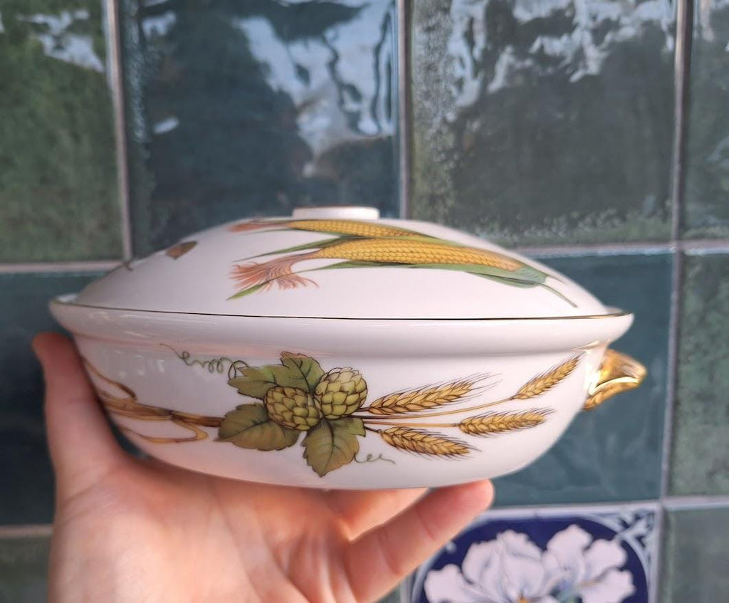 Vintage Royal Worcester Evesham Lidded Serving Dish, Fine Bone China Tureen, Fruit & Wheat Pattern, English Oven to Tableware