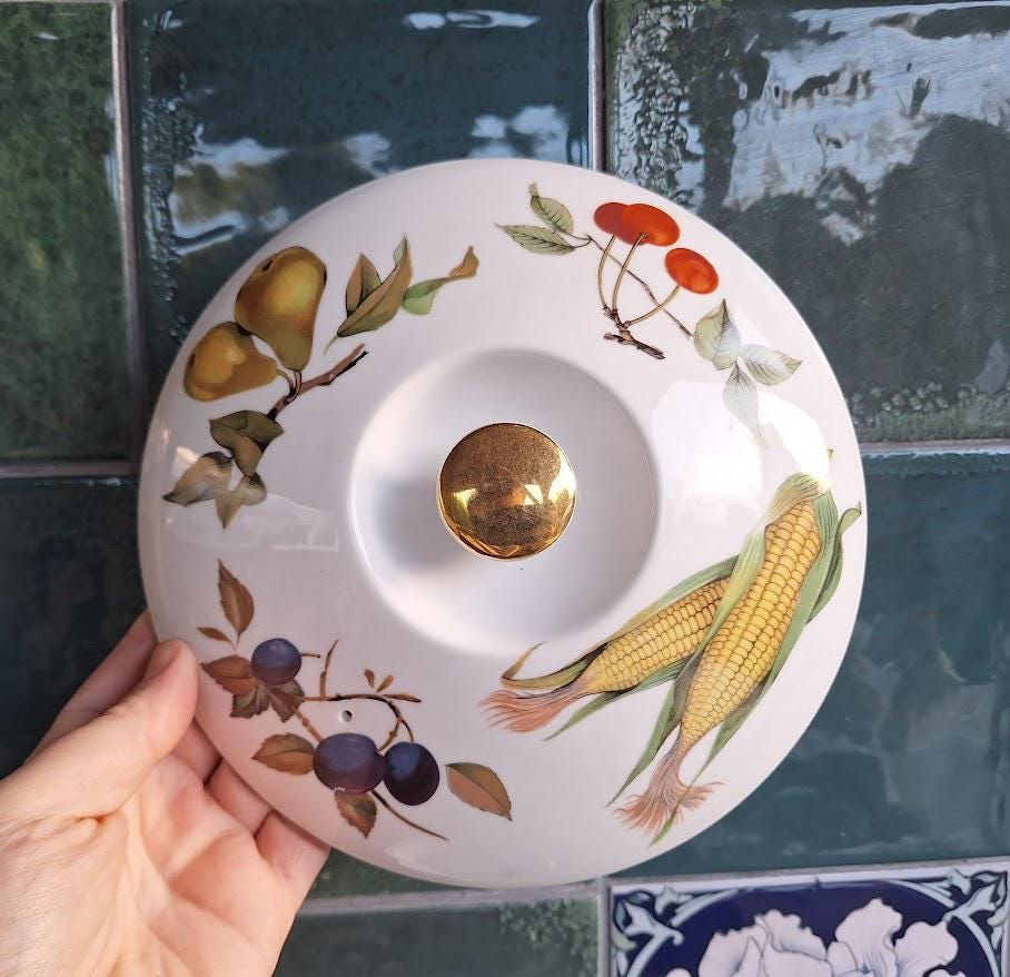 Vintage Royal Worcester Evesham Lidded Serving Dish, Fine Bone China Tureen, Fruit & Wheat Pattern, English Oven to Tableware