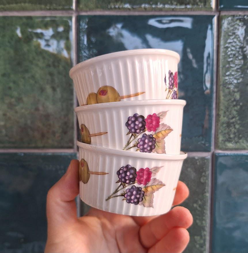 Set of 6 Vintage Royal Worcester Evesham Ramekins, Oven to Tableware Dishes, Fine Porcelain Baking Pots, English Kitchenware