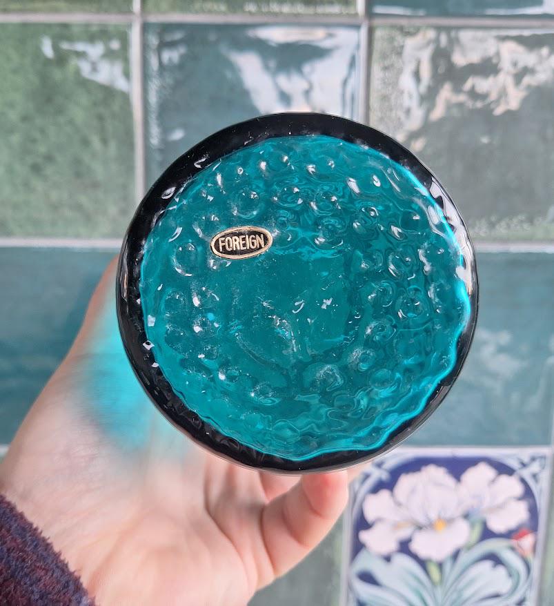 Tall Teal Blue Glass Apothecary Jar with Lid, Vintage Style Storage Jar, Decorative Bottle Vase, Textured Glass Canister