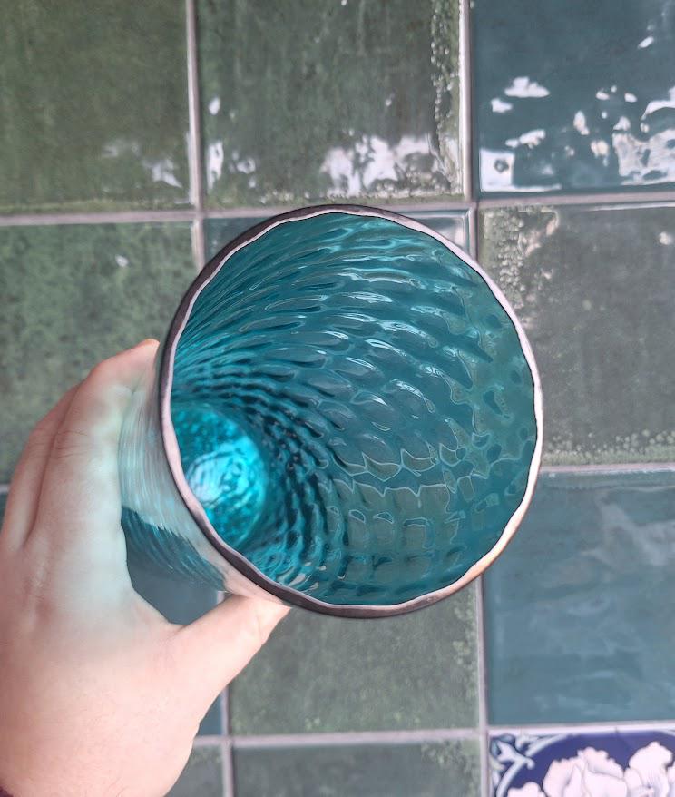 Tall Teal Blue Glass Apothecary Jar with Lid, Vintage Style Storage Jar, Decorative Bottle Vase, Textured Glass Canister