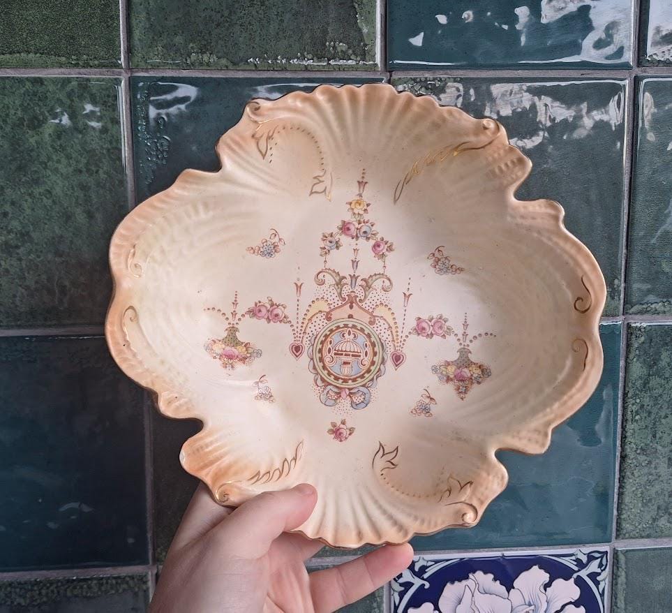 Vintage Crown Devon Serving Bowl / Dish, Lyre Pattern, 1930s40s, Floral Scalloped Plate, Fieldings England