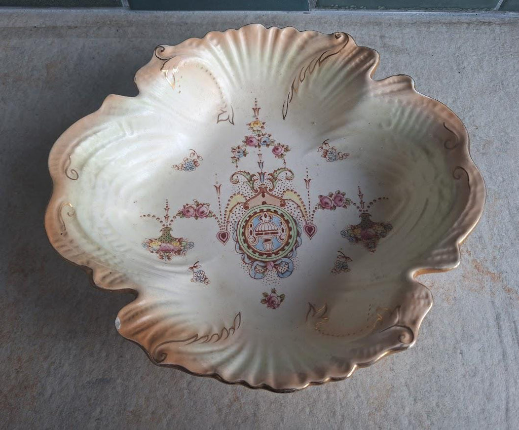 Vintage Crown Devon Serving Bowl / Dish, Lyre Pattern, 1930s40s, Floral Scalloped Plate, Fieldings England
