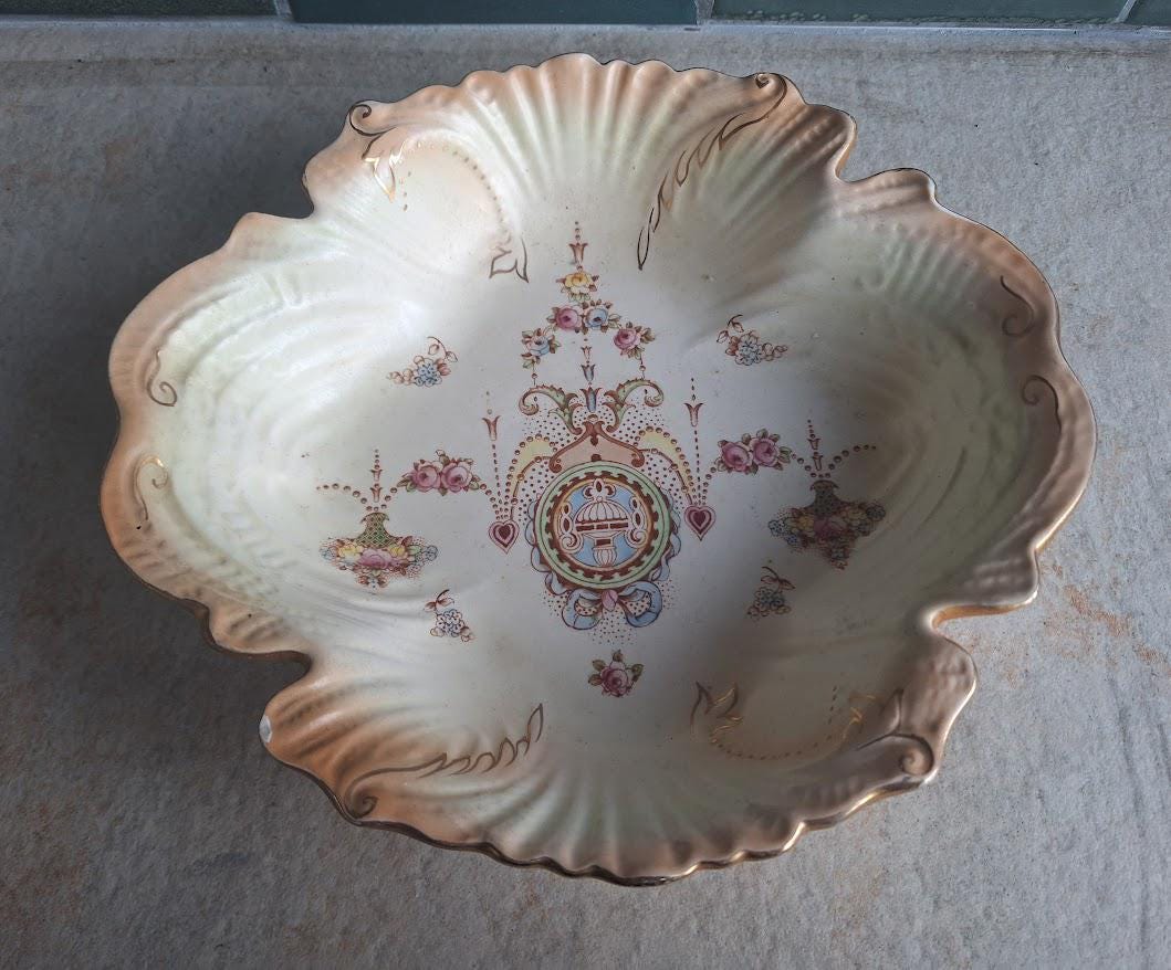 Vintage Crown Devon Serving Bowl / Dish, Lyre Pattern, 1930s40s, Floral Scalloped Plate, Fieldings England