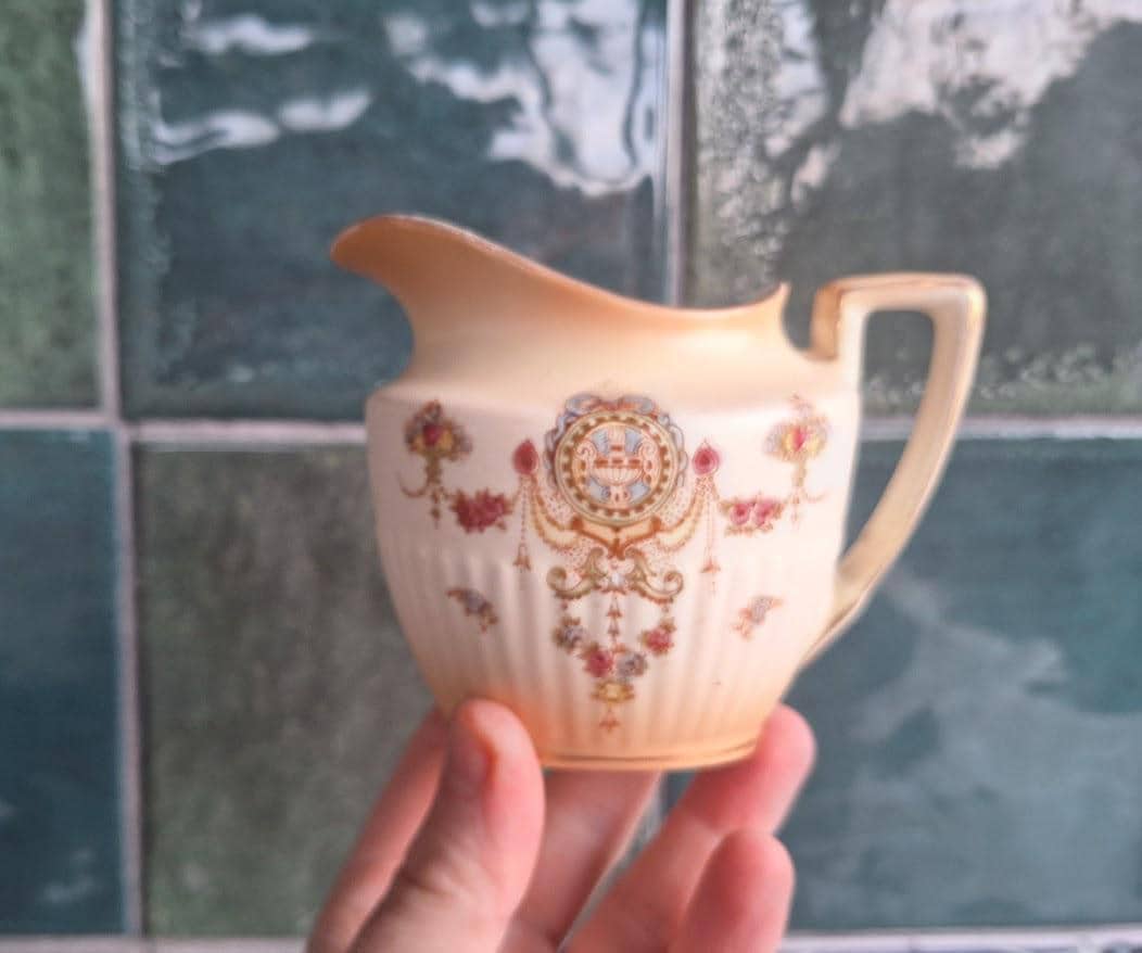 Vintage Crown Devon Cream Jug, Lyre Pattern, 1930s40s, Floral Milk Jug, Fieldings England