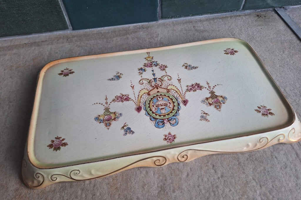 Vintage Crown Devon Serving Tray / Sandwich Plate, Lyre Pattern, 1930s40s, Floral Rectangular Dish, Fieldings England