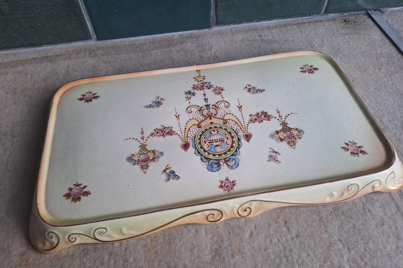 Vintage Crown Devon Serving Tray / Sandwich Plate, Lyre Pattern, 1930s40s, Floral Rectangular Dish, Fieldings England