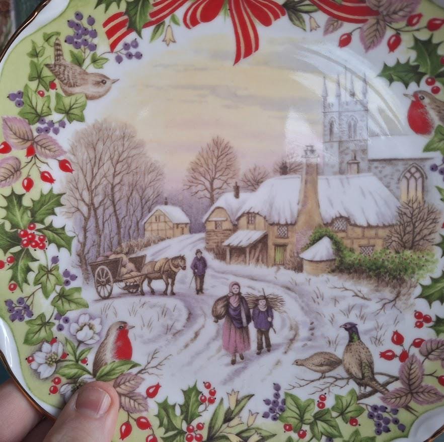 Vintage Royal Albert “Gathering Winter Fuel Collector Plate Fred Errill Bone China England Old Country Roses Christmas Series Boxed Plate