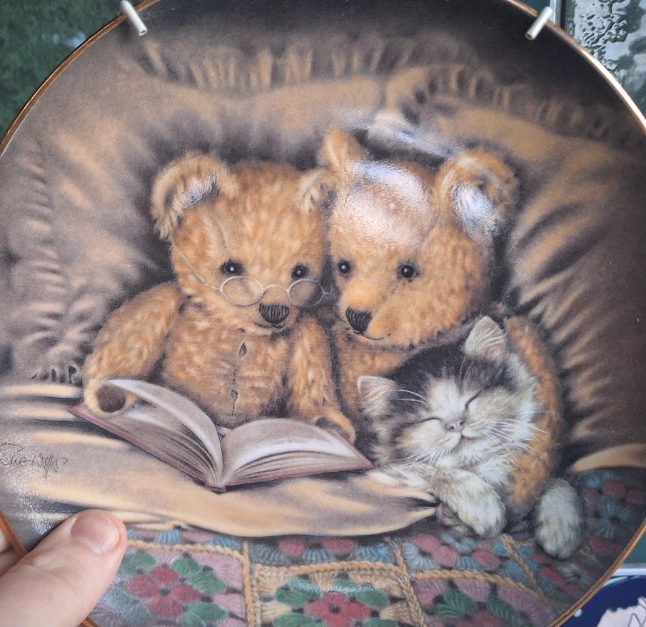 Vintage Franklin Mint “Bedtime Story Sue Willis Collector Plate Limited Edition Fine Porcelain Teddy Bear Cat Nursery Decor Plate