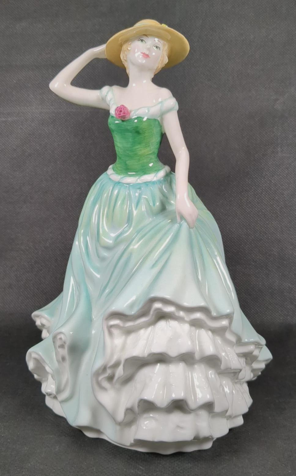 Royal Doulton Emily Figurine HN4093, Pretty Ladies New, Green & White Dress Figure, Nada Pedley Design