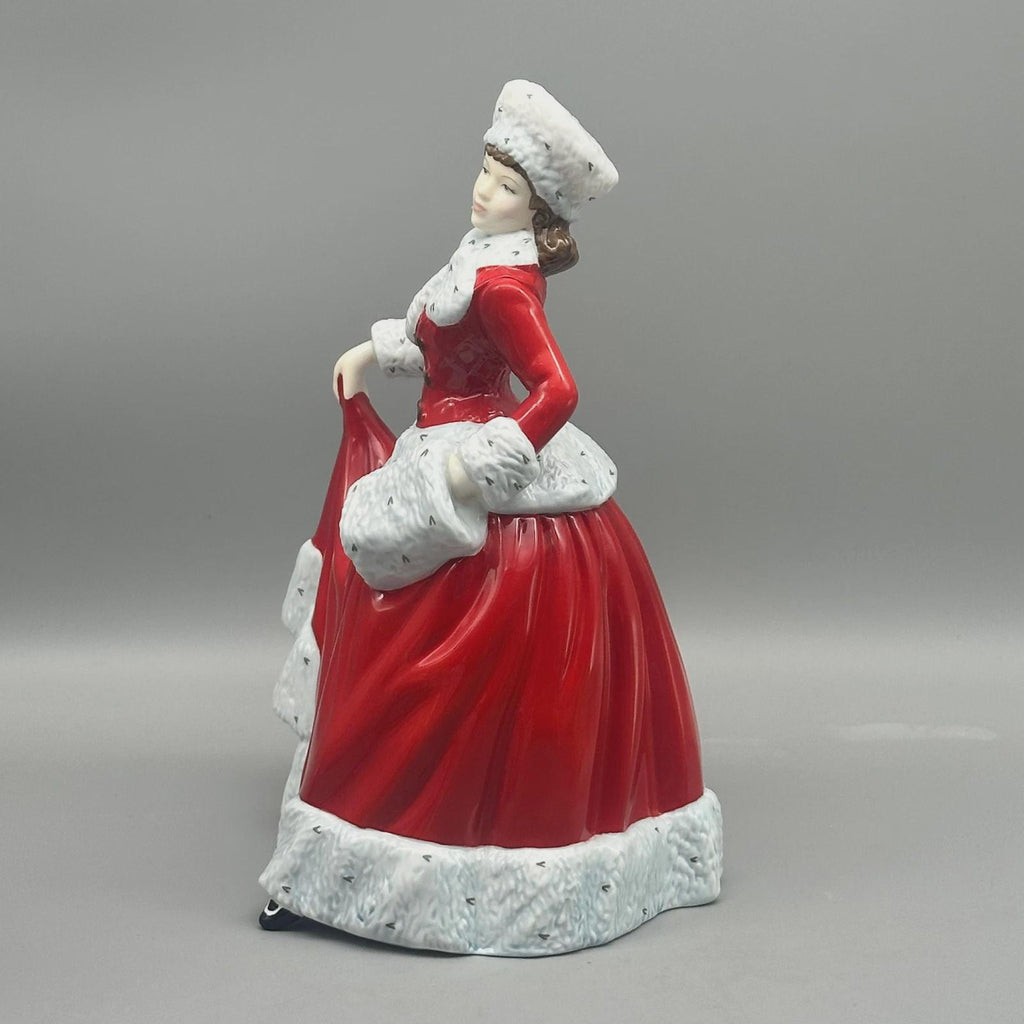 Royal Doulton Pretty Ladies Winter Figurine HN5314, Red & White Fur Trim Dress, Bone China Lady Figure