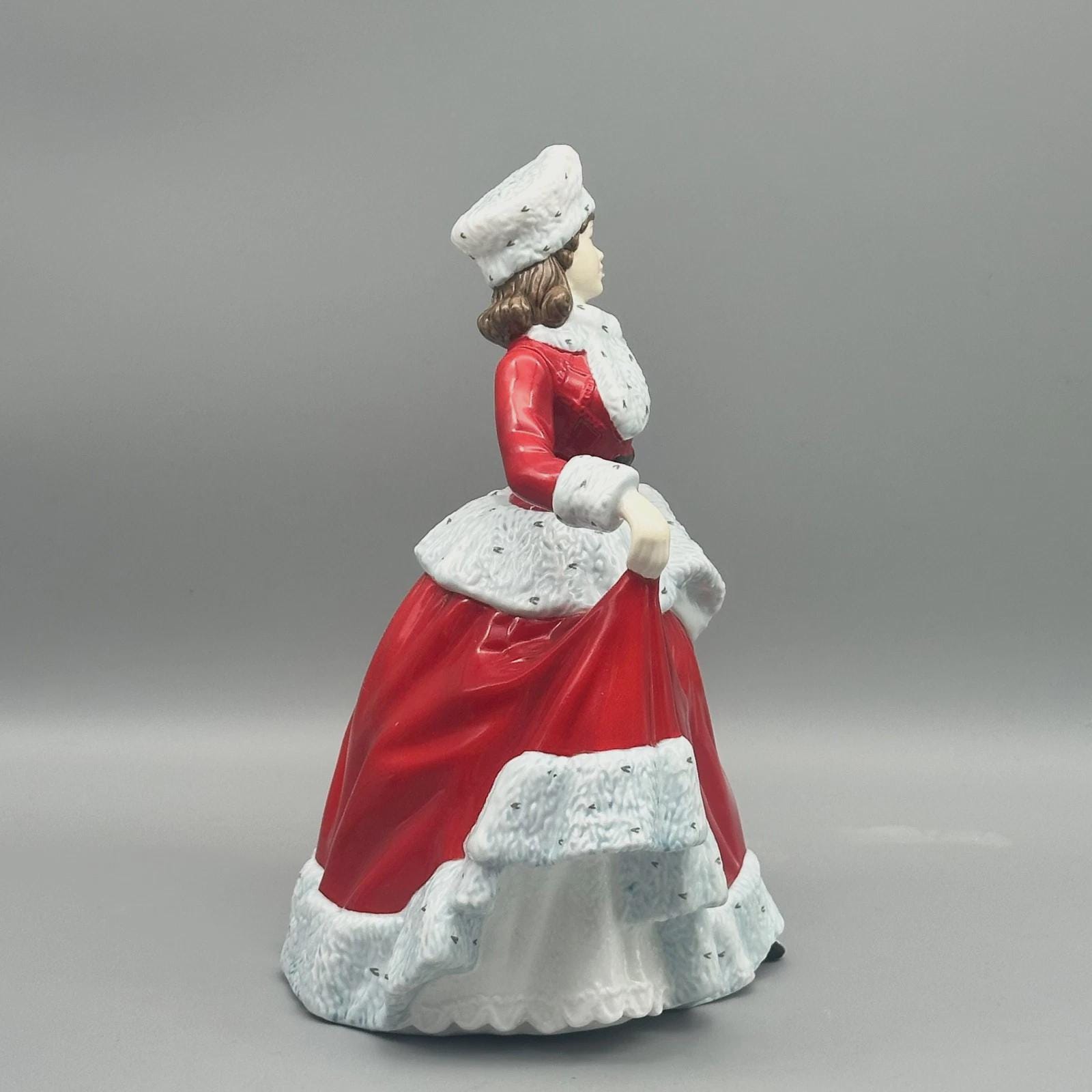Royal Doulton Pretty Ladies Winter Figurine HN5314, Red & White Fur Trim Dress, Bone China Lady Figure