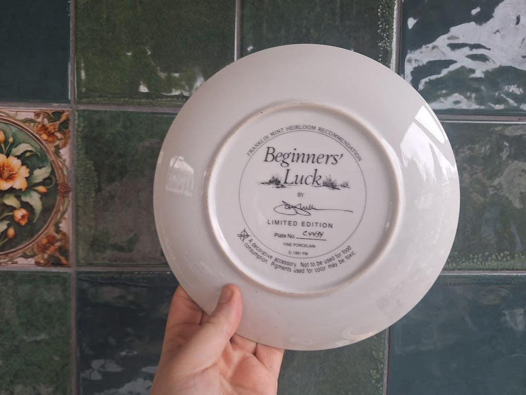 Franklin Mint Black Labrador Puppies Collector Plate: Beginners Luck Hunting Dog (1991)