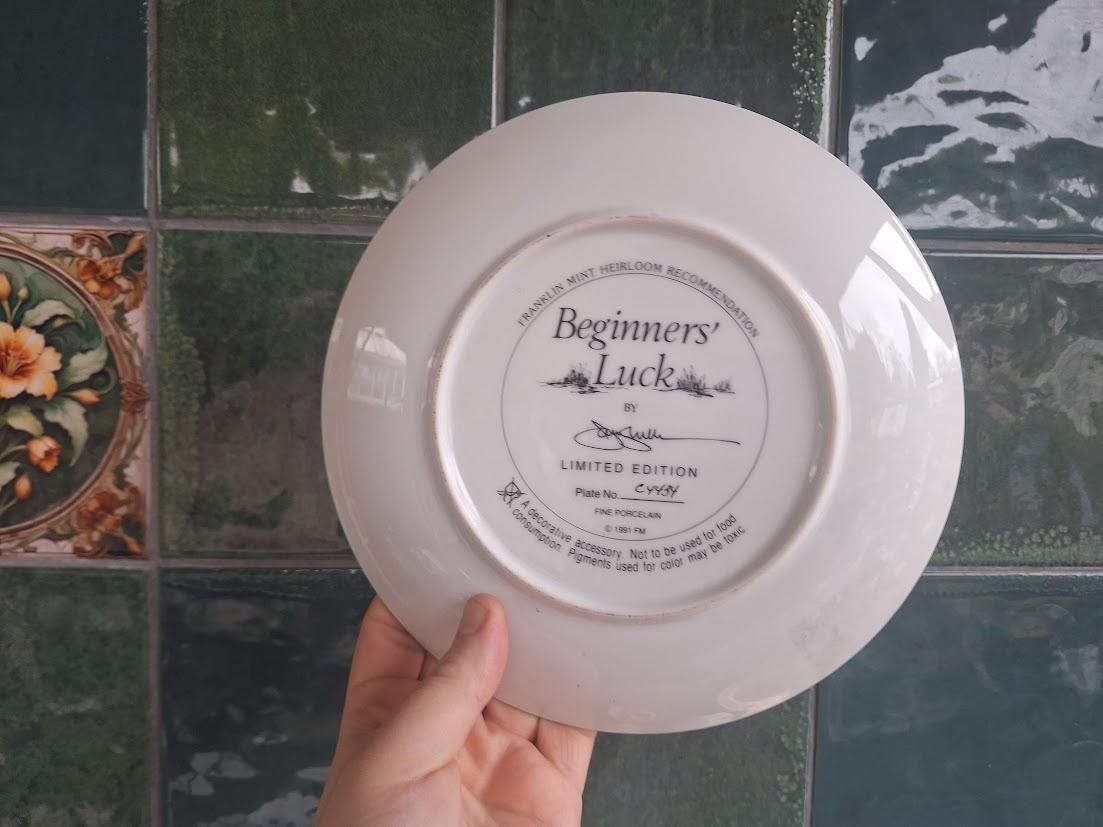 Franklin Mint Black Labrador Puppies Collector Plate: Beginners Luck Hunting Dog (1991)