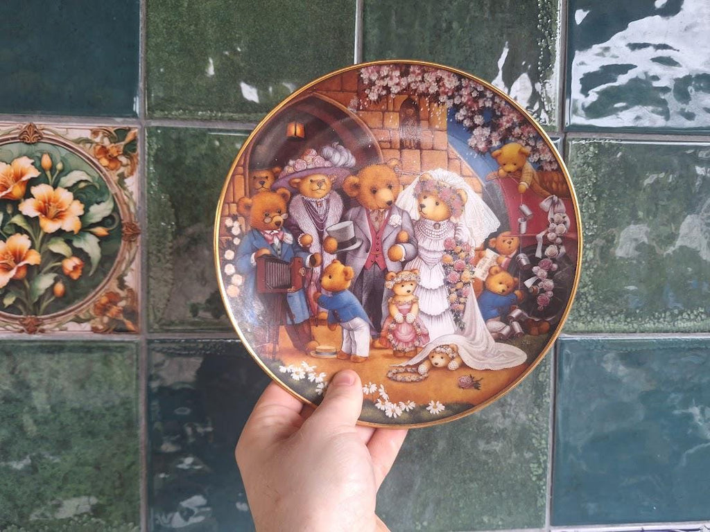 Franklin Mint Teddy Bear Wedding Plate: Cecil Aldin Fine Porcelain Collector Item