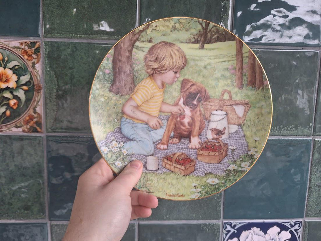 Picnic Pals Collector Plate: Patricia Brooks Boxer Puppy Childhood Chums (Limited Edition)