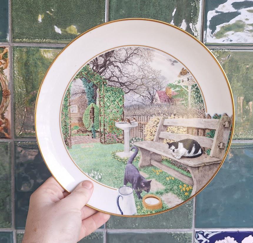Vintage Franklin Porcelain February Plate David Howell Garden Year Collection Cat Garden Scene 1986