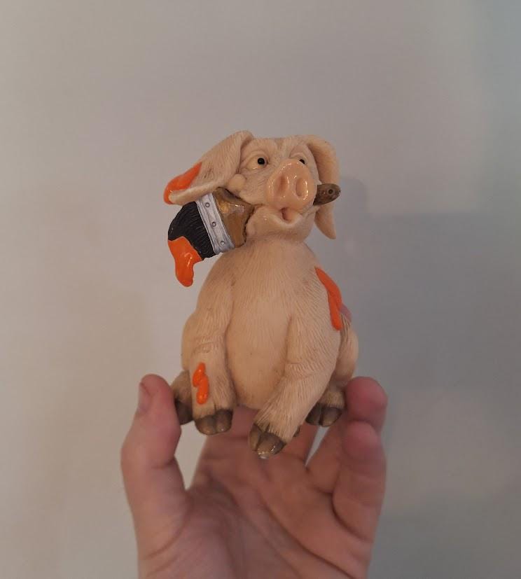 Piggin Decorating Figurine David Corbridge Piggin Collectible Painter Pig Ornament Handmade Resin Figure 1995