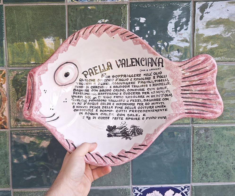 Large Italian Fish Platter with Paella Valenciana Recipe, Ceramic Serving Dish