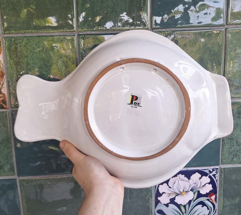 Large Italian Fish Platter with Paella Valenciana Recipe, Ceramic Serving Dish