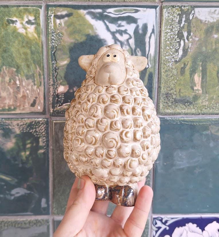 Large Ceramic Sheep Money Box: Textured Wool, Rustic Farmhouse Decor, Coin Savings Pot