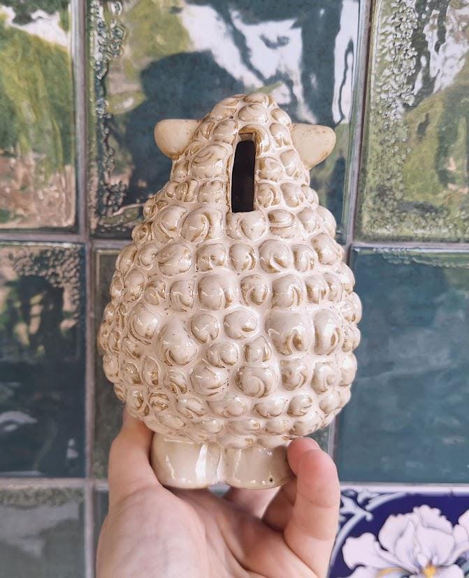 Large Ceramic Sheep Money Box: Textured Wool, Rustic Farmhouse Decor, Coin Savings Pot