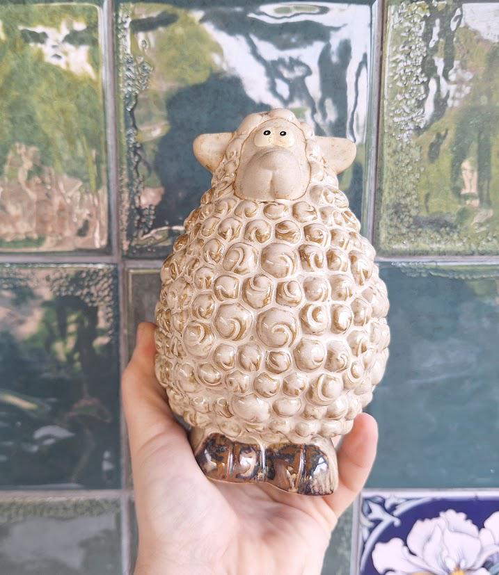 Large Ceramic Sheep Money Box: Textured Wool, Rustic Farmhouse Decor, Coin Savings Pot