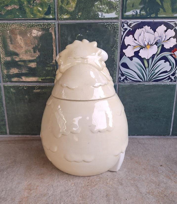Large Ceramic Sheep Cookie Jar: Farmhouse Kitchen Storage Pot, Rustic Cottage Decor