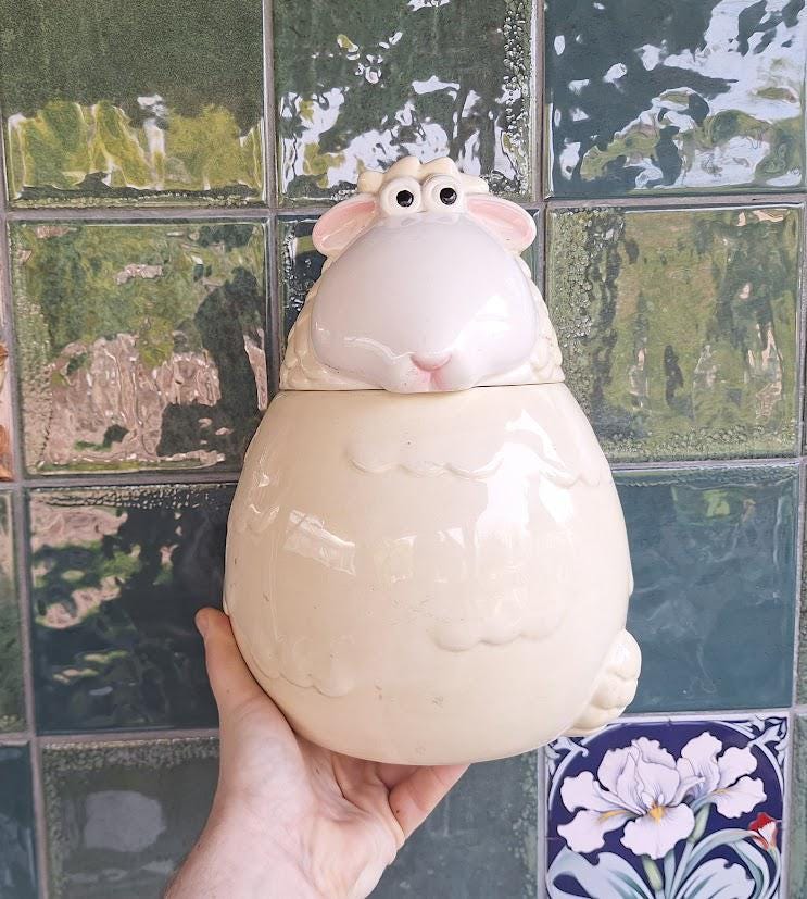 Large Ceramic Sheep Cookie Jar: Farmhouse Kitchen Storage Pot, Rustic Cottage Decor