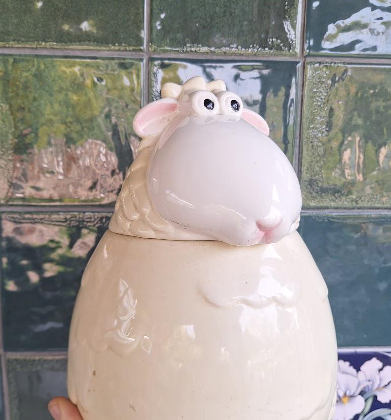Large Ceramic Sheep Cookie Jar: Farmhouse Kitchen Storage Pot, Rustic Cottage Decor